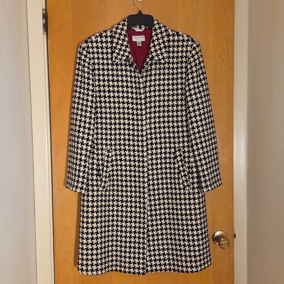Vintage Talbots Houndstooth Long Coat Size 14 Wool Blend Made In Italy Classic - Picture 1 of 11